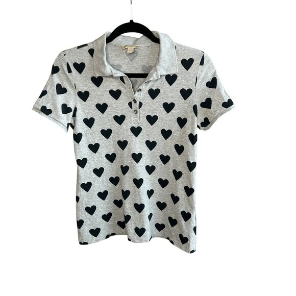 Burberry Brit Gray Heart Print Stretch Cotton Pique Polo Shirt Size Small - Picture 2 of 8